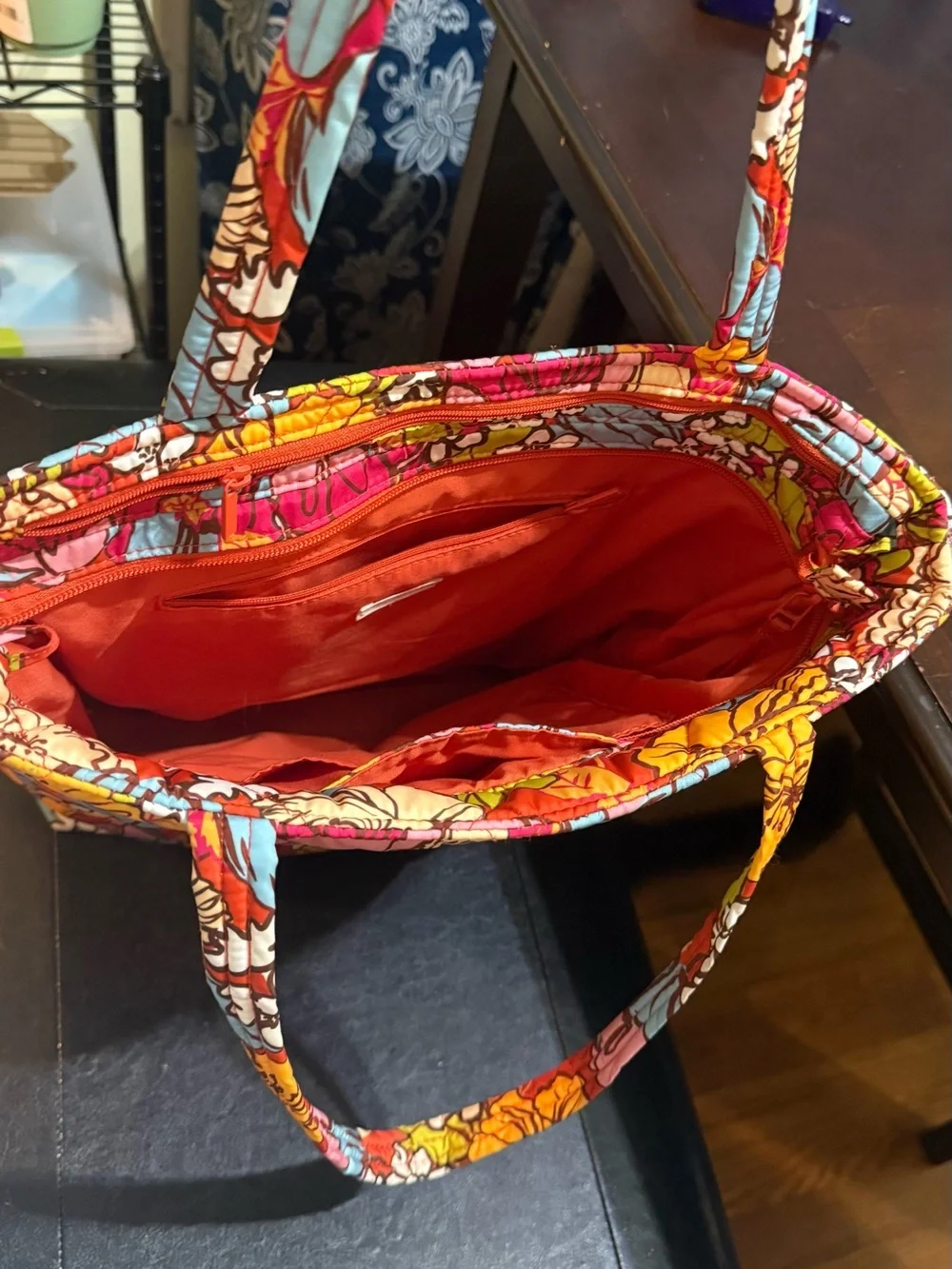 Vera Bradley Floral Quilted Tote in Red-Orange Multi